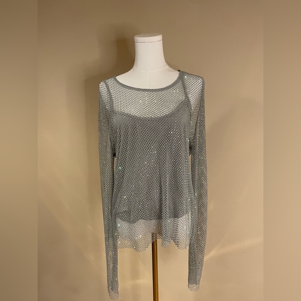 Sunday in Brooklyn Shimmering Gray Mesh Blouse
